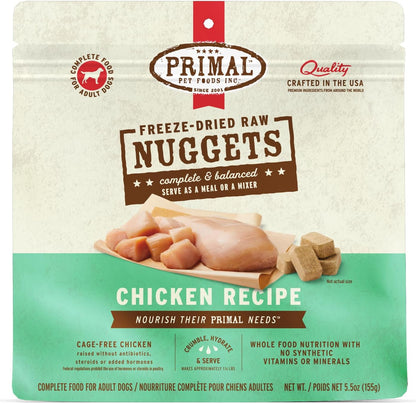 Primal Freeze Dried Raw Dog Food Nuggets, Chicken, Complete & Balanced Meal, Also Use as Topper or