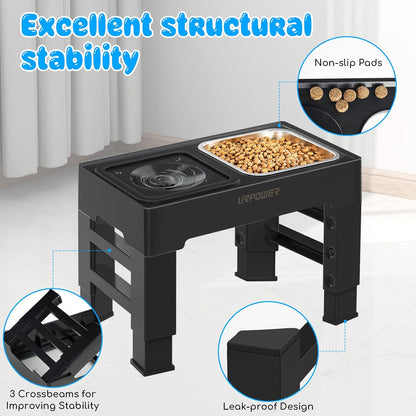 URPOWER 2-in-1 Elevated Dog Bowls 4 Height Adjustable Raised Dog Bowls with No Spill Water Bowl and