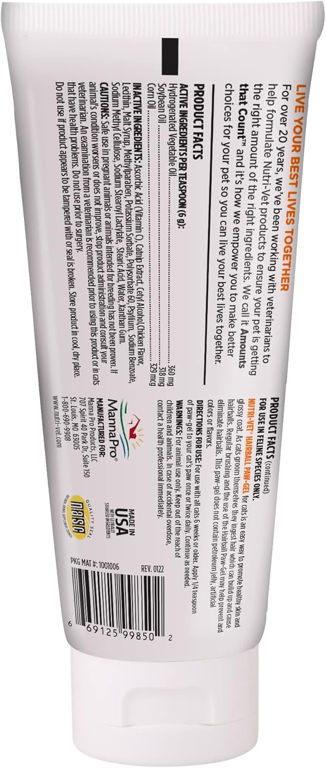 Nutri-Vet Hairball Paw Gel, Cat Hairball Remedy, Kitten Supplies, Hair Ball Relief for Cats, Fur
