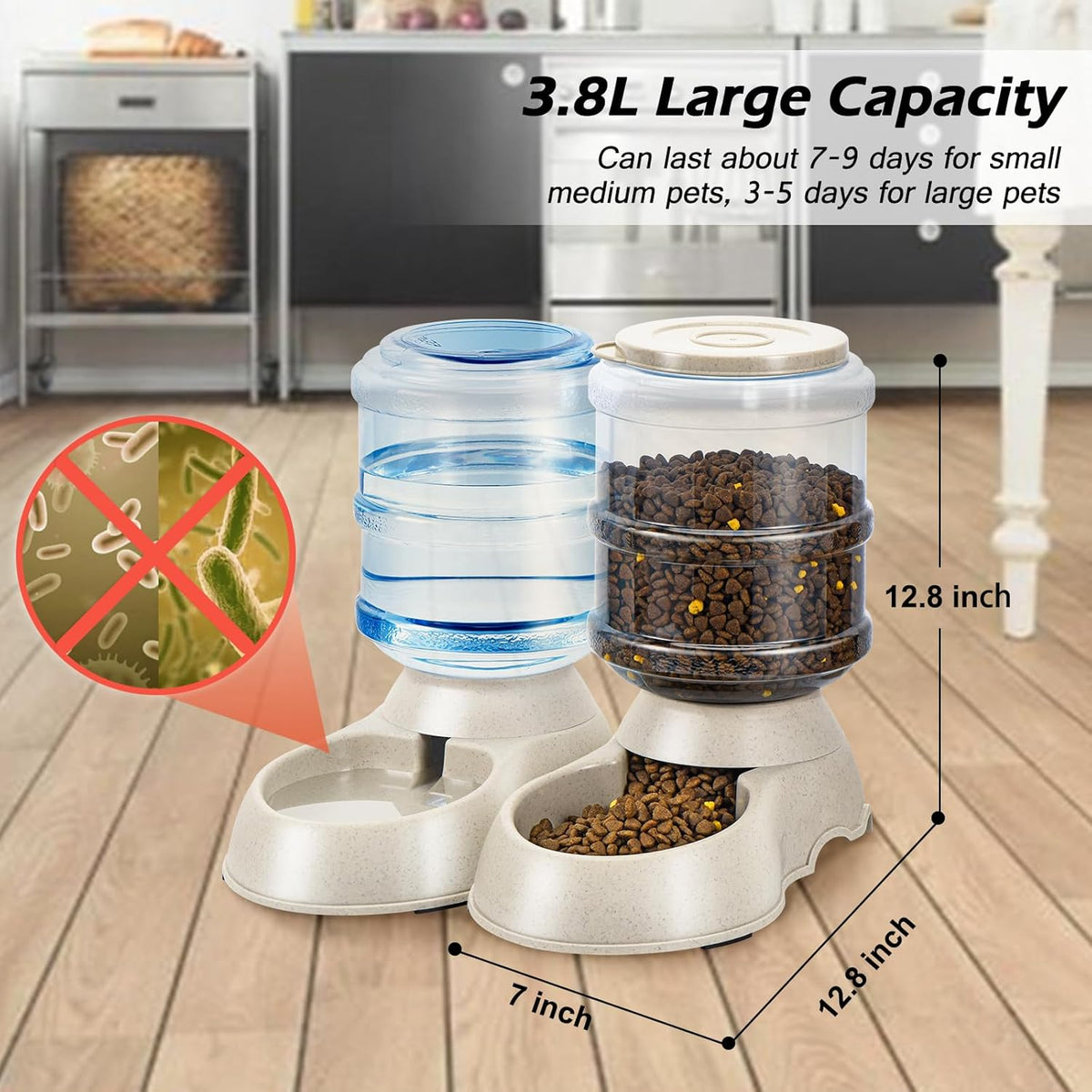 2 Pack Automatic Cat Feeder and Water Dispenser in Set Pet Food Bowl for Small Medium Dog Pets