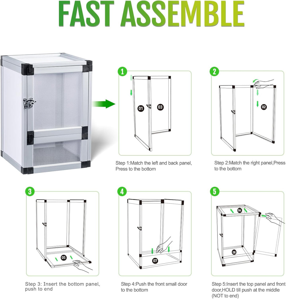 5-Pack Reptile Cage 8" x 8" x 12", Small Hatching Habitat with Screen & Acrylic Doors, Ventilated