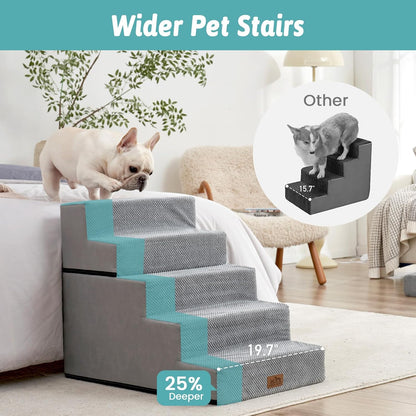 Dog Stairs for Small Dogs, 5 Tier Removable Wider Pet Stairs for Couch and Bed, 23.6" H Non-Slip