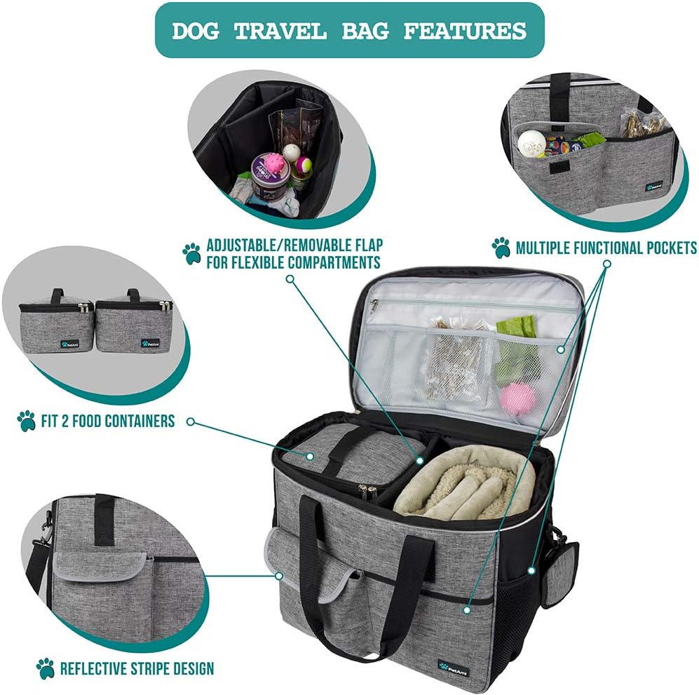 PetAmi Dog Travel Bag, Travel Pet Bag Organizer, Dog Food Travel Bag with Food Container and Bowls