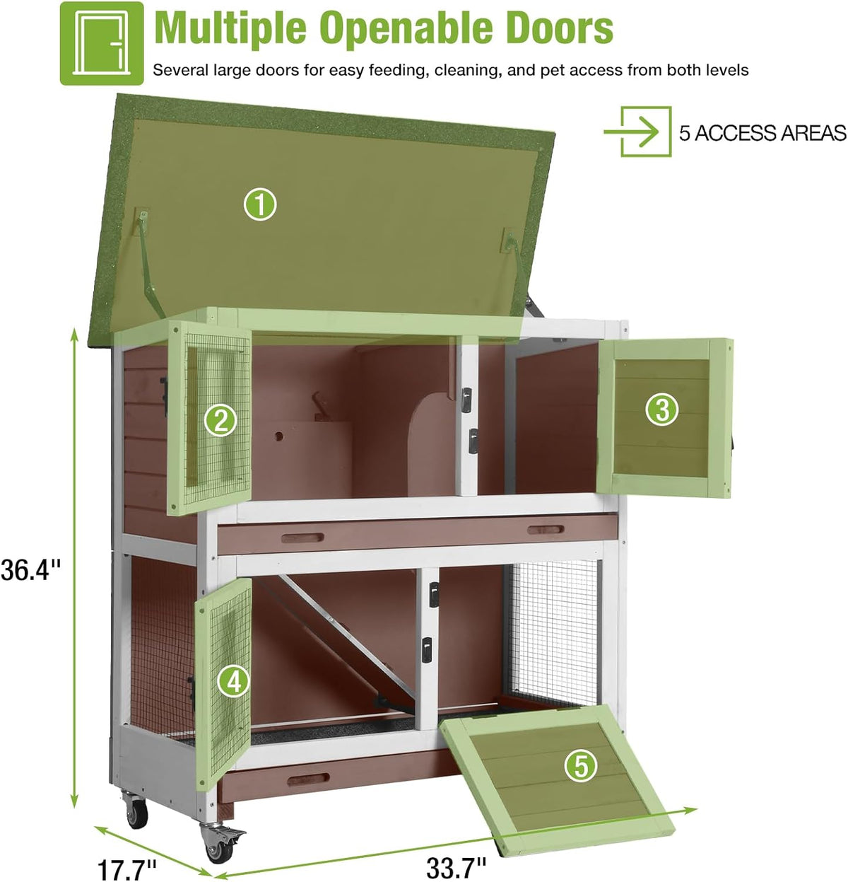 GUTINNEEN Rabbit Hutch Indoor Mobile Outdoor Bunny Cage with Openable Middle Door, Two Story Guinea
