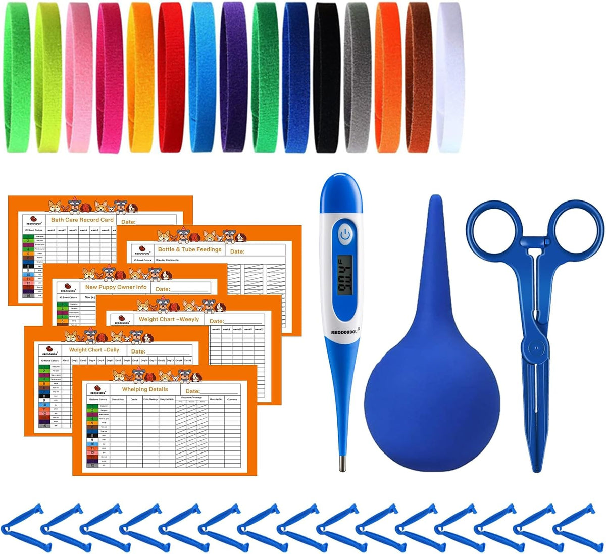 Puppy Kitten Whelping Kit, Newborn Dogs Cats Pet Whelping Kit with 6P Record Keeping Charts, 15P