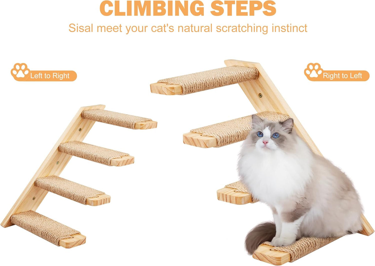 Cat Wall Furniture Set, 2PCS Cat Shelves & 2PCS 4 Steps Wall Shelves Stairs Tower Climbing