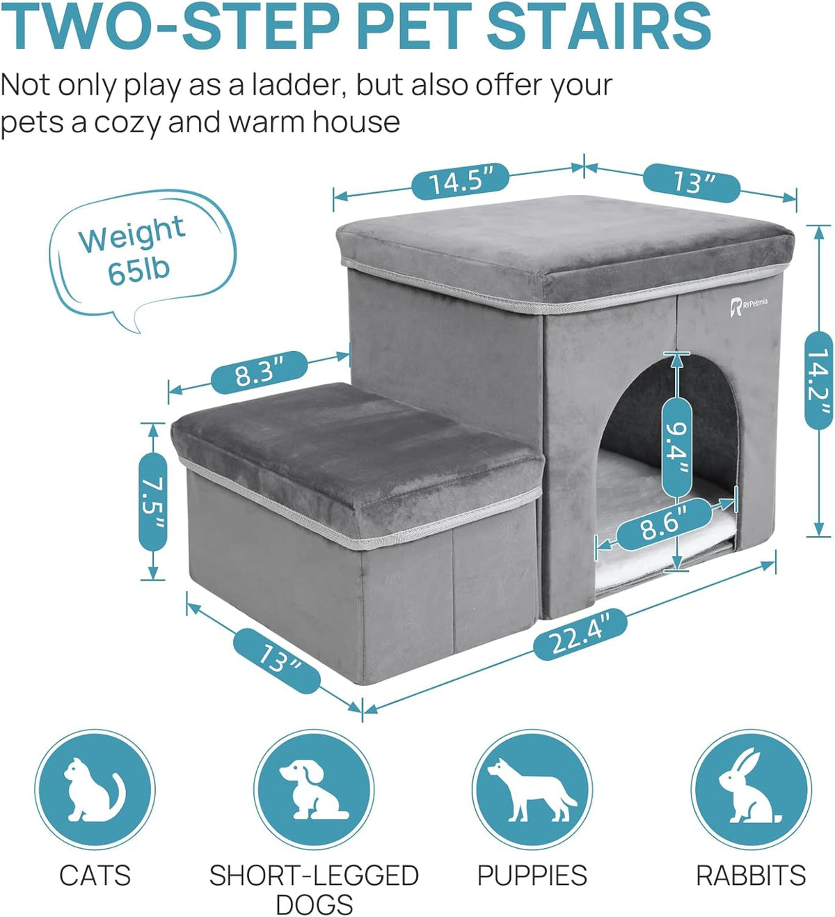 Foldable Pet Stairs for Beds & Sofas - Non-Slip Dog Steps with Storage for Small to Medium Dogs &
