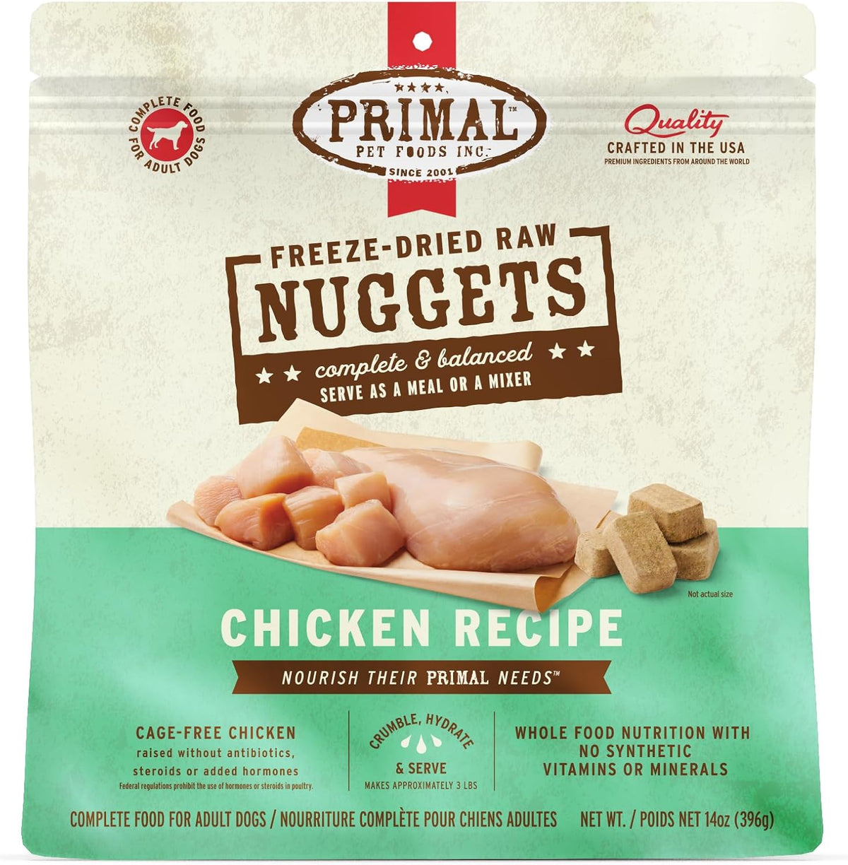 Primal Freeze Dried Dog Food Nuggets, Chicken; Complete Balanced Meal, Topper or Treat; Premium