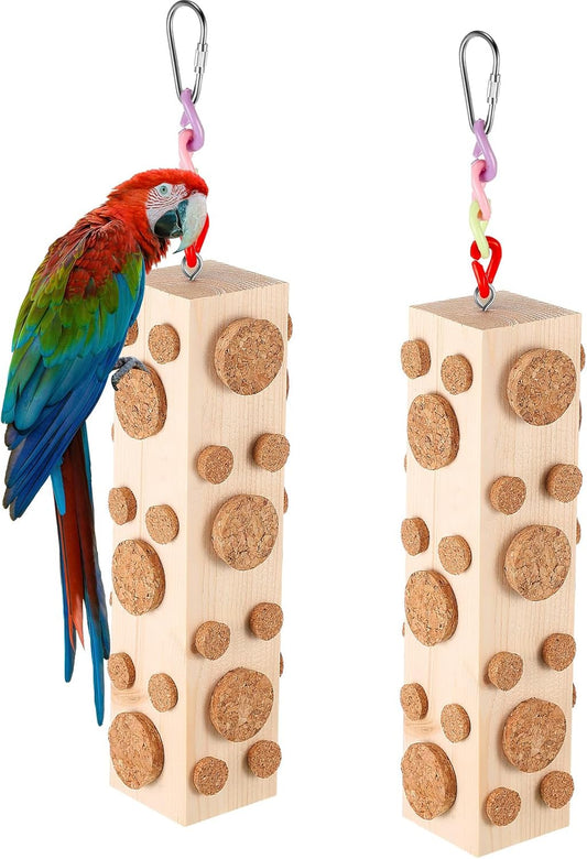 2 Pcs Bird Parrot Chew Toys Wooden Foraging Hanging for Birds Parrots Cork Stopper Toys Cage