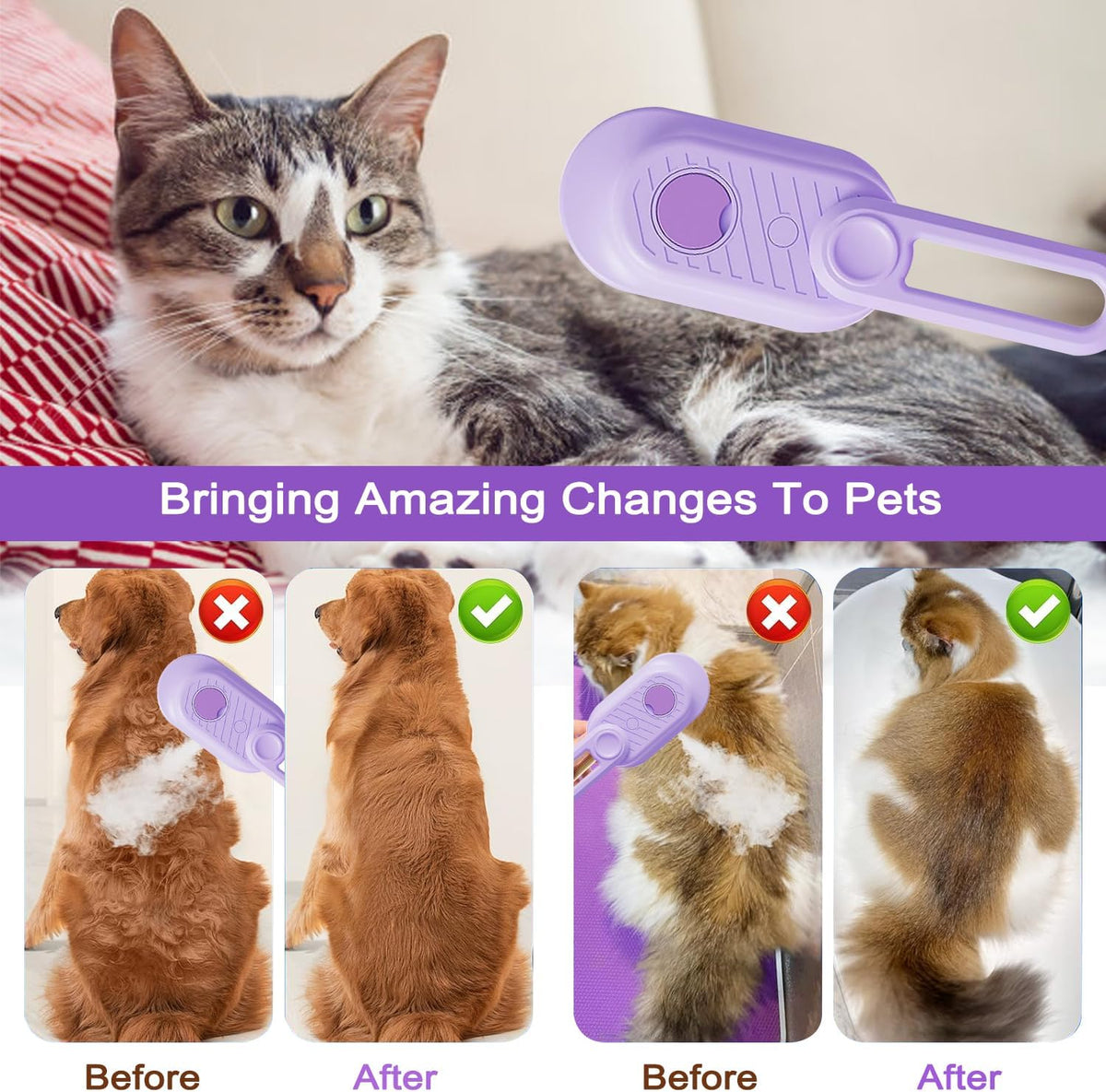 Cat Steam Brush for Shedding, 2025 New 4 in 1 Rechargeable Steam Pet Brushes for Cats & Dogs