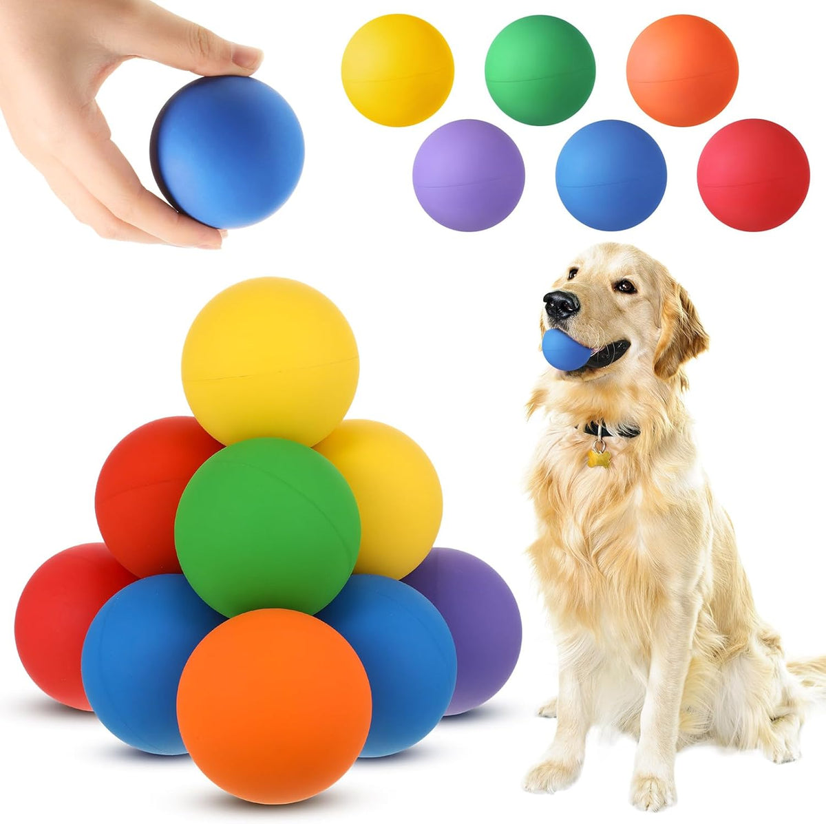Shappy 12 Pieces Rubber Dog Tennis Balls for Dog Colorful Catching Pet Balls for Fetch Training 2.4