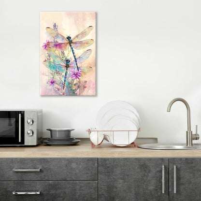 Dragonfly Bathroom Pictures Wall Art, Floral Bathroom Wall Decor, Framed Painting Canvas Artwork