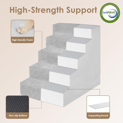 EHEYCIGA Dog Stairs for High Bed 25" H, 5-Step Extra Wide Dog Steps for Bed, Pet Steps for Small