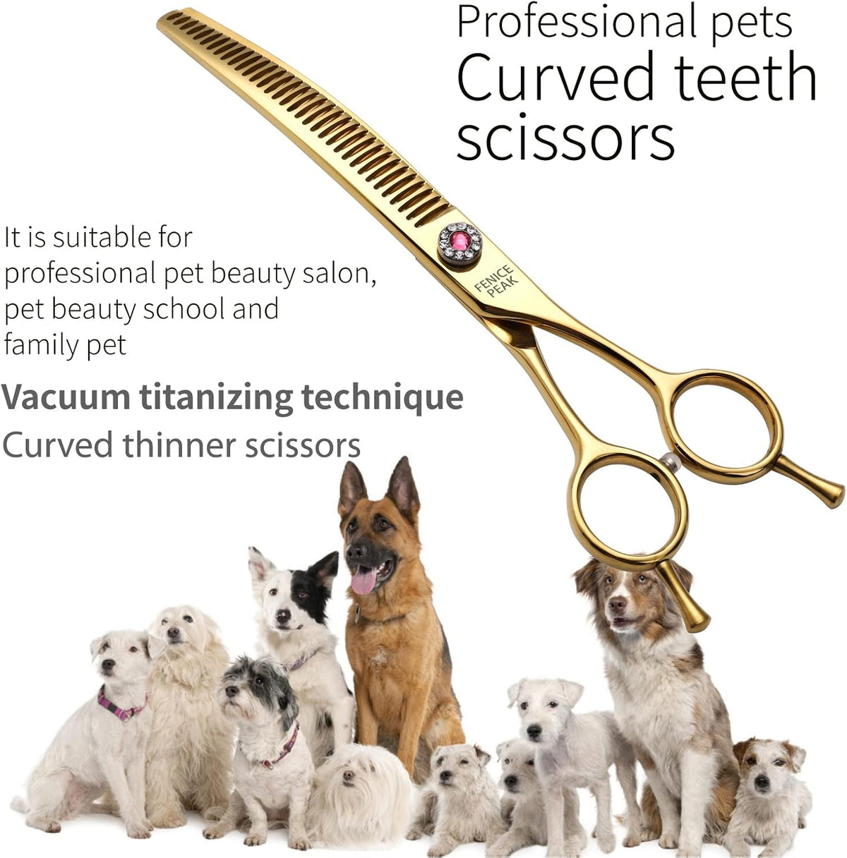 Fenice Peak Professional Dog Grooming Scissors Pet Curved Chunker Shears 7.0'' Extremely Sharp