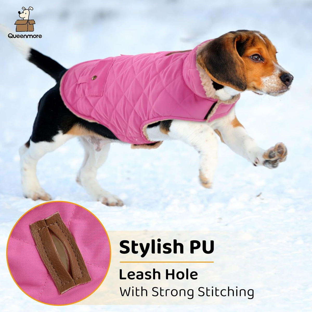 Queenmore Dog Winter Coat - Fleece Jacket, Waterproof Cold Weather Clothes, Thick Warm Cotton