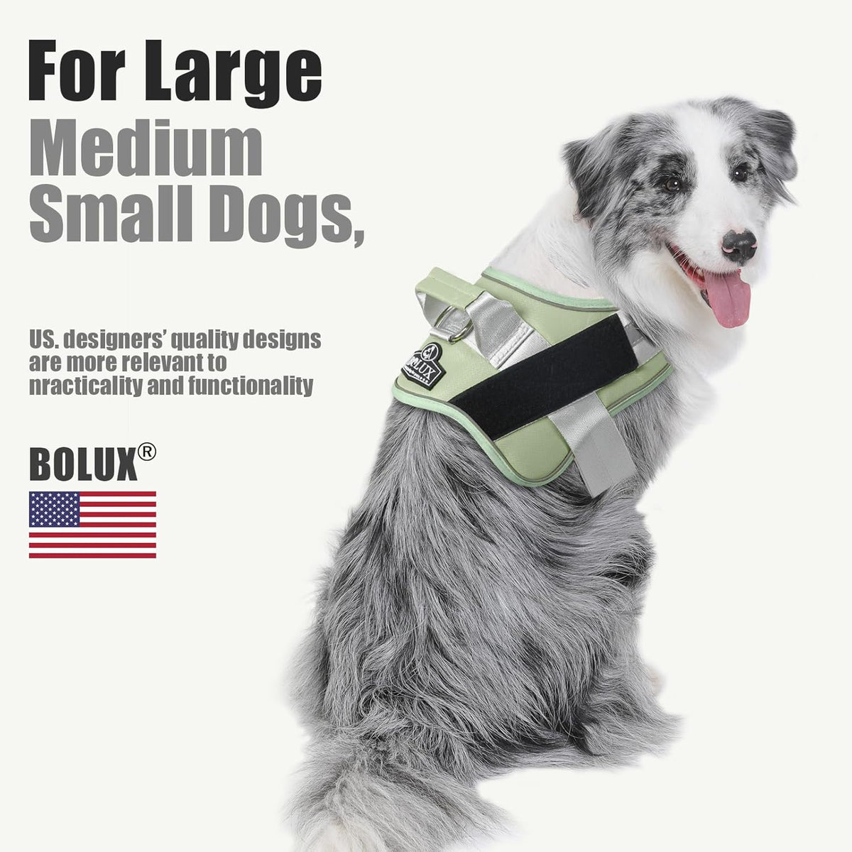 Bolux Dog Harness, No-Pull Reflective Dog Vest, Breathable Adjustable Pet Harness with Handle for