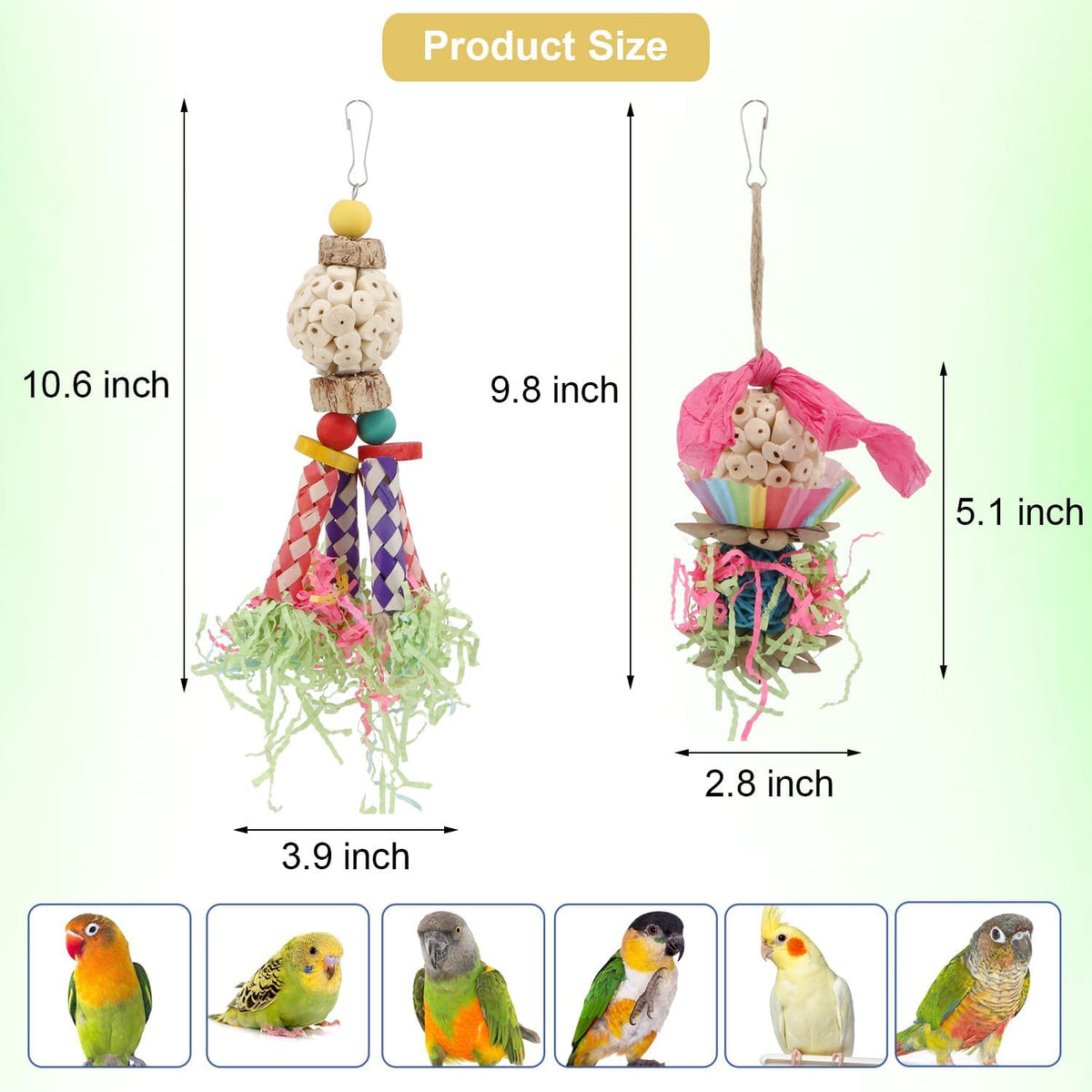 Wontee Bird Toys Colorful Shredding Crinkles Foraging Toys Natural Sola Ball for Parrots Cockatiels