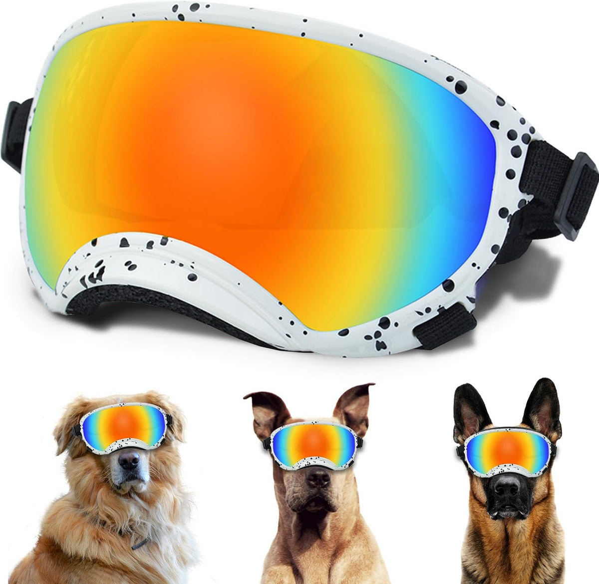 Winproof Large Dog Sunglasses with Adjustable Strap, UV Protection, Soft Goggles for Medium-Large