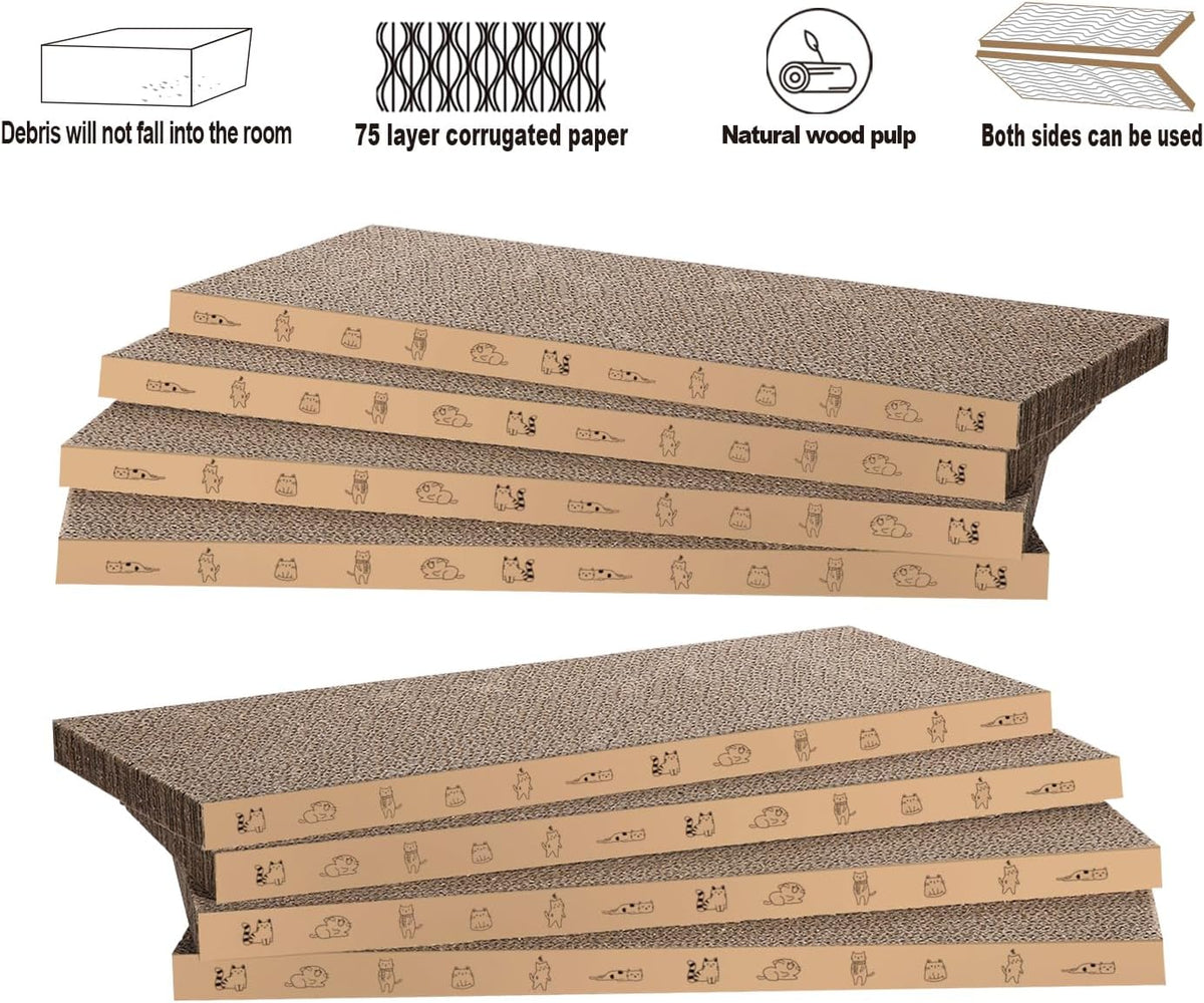 8 Packs in 1 Cat Scratch Pad, Cat Scratcher Cardboard,Reversible,Durable Recyclable Cardboard