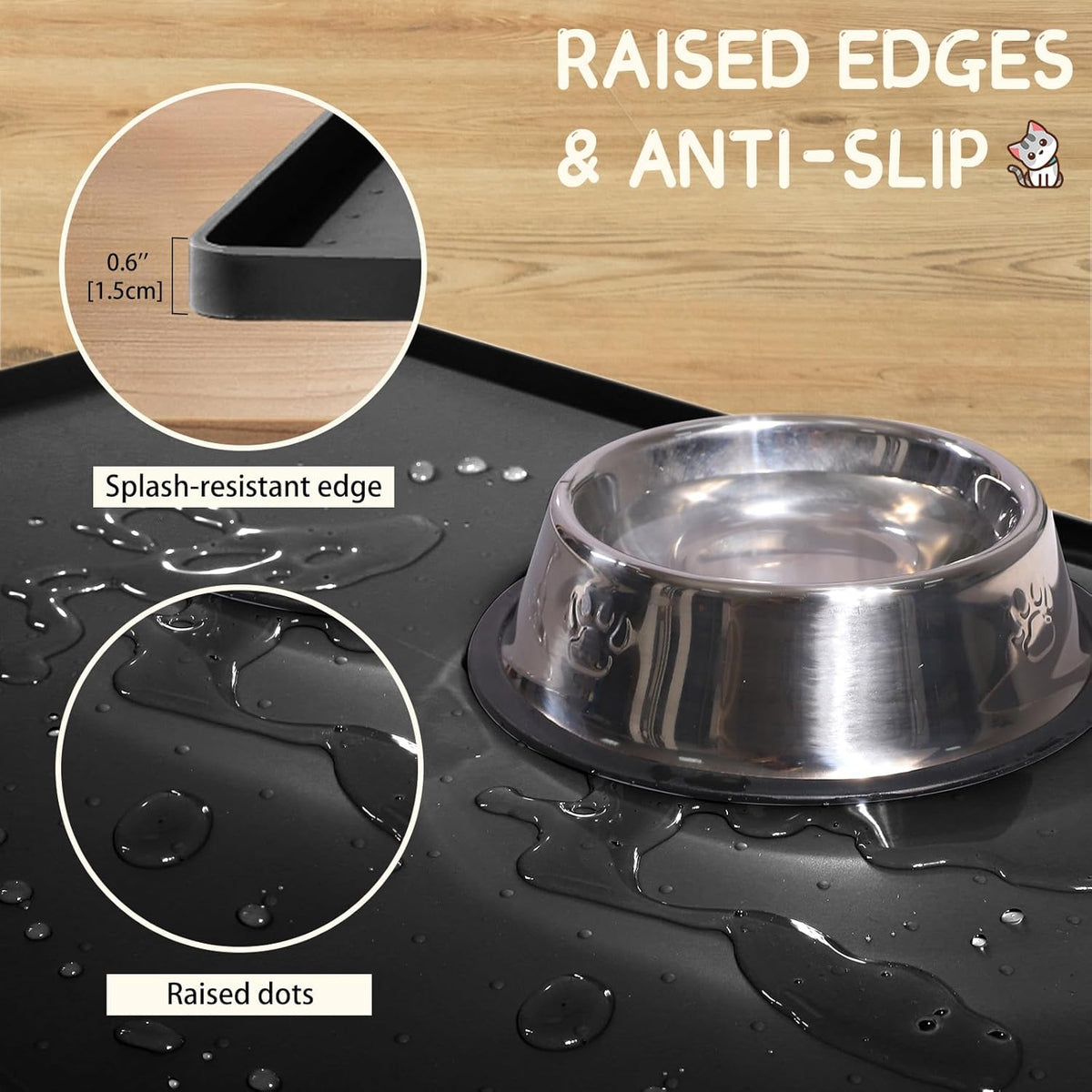 MateeyLife Silicone Cat & Dog Food Mat for Floors Waterproof, Anti-Slip Dog Bowl Mats for Food and