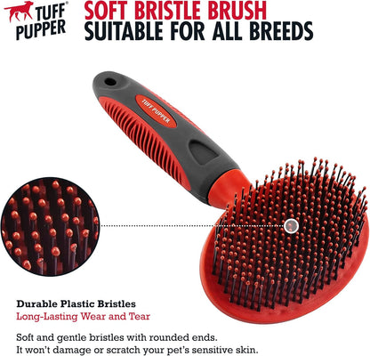 Tuff Pupper Round Bristle Soft Brush for Dogs and Cats | Gentle Grooming for Short or Long Hair |