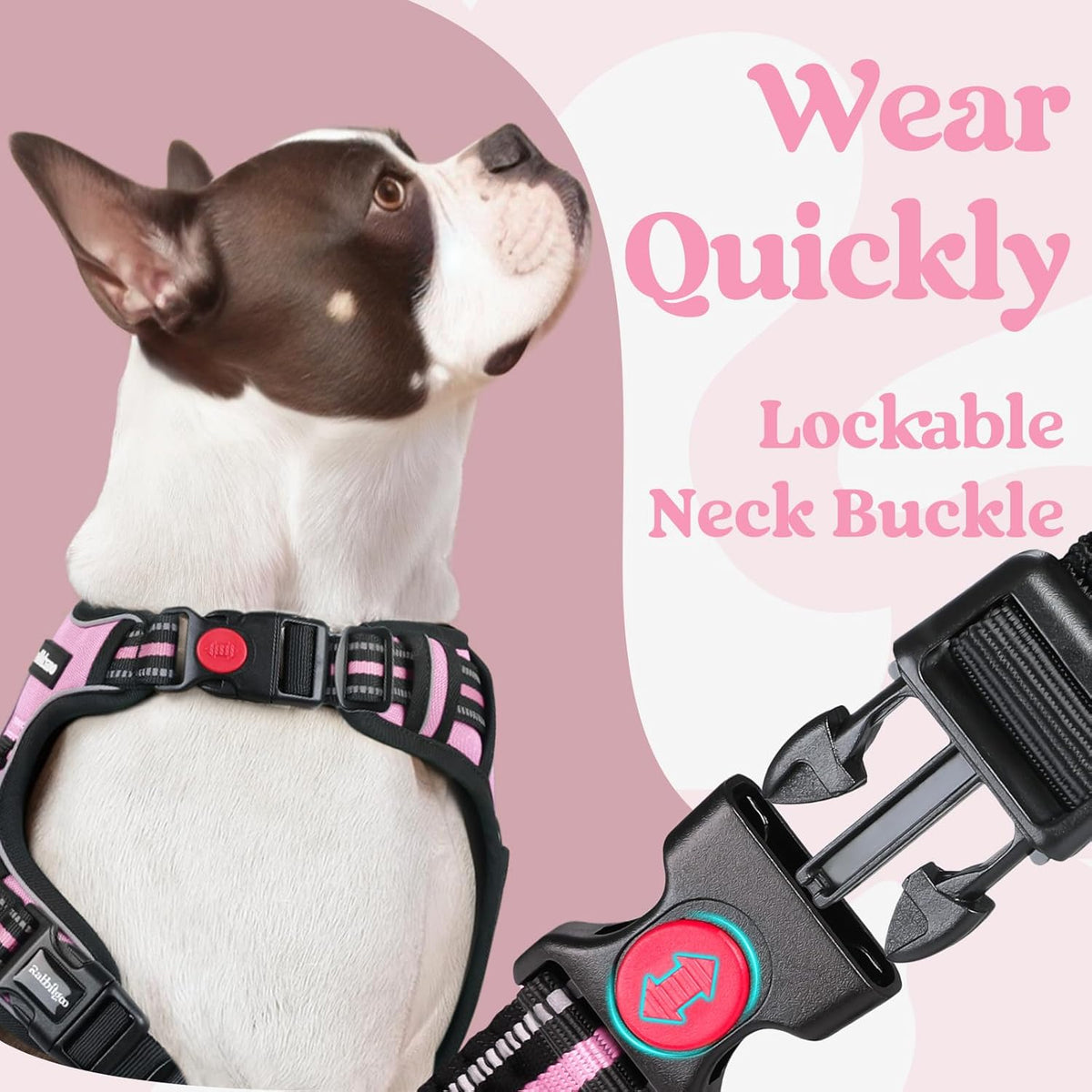 rabbitgoo Dog Harness Medium Sized, No Pull Pet Harness with 3 Buckles, Adjustable Soft Padded Vest