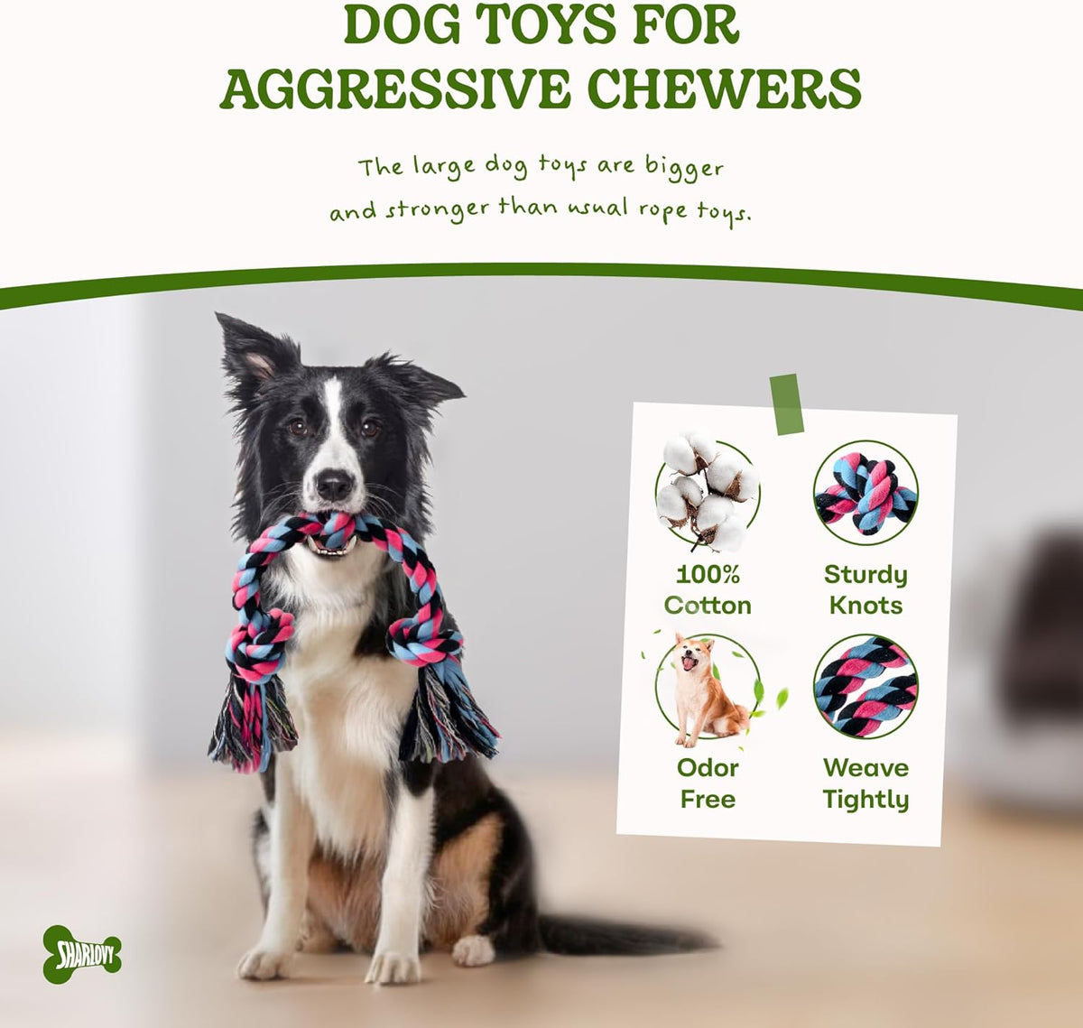 SHARLOVY Dog Rope Toy for for Medium Dogs, Durable Cotton Dog Chew Toys for Aggressive Chewers