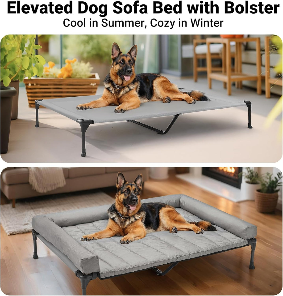 Veehoo Cooling Elevated Dog Bed Add Removable Waterproof Bolster Cushion Mat, Raised Pet Cot with