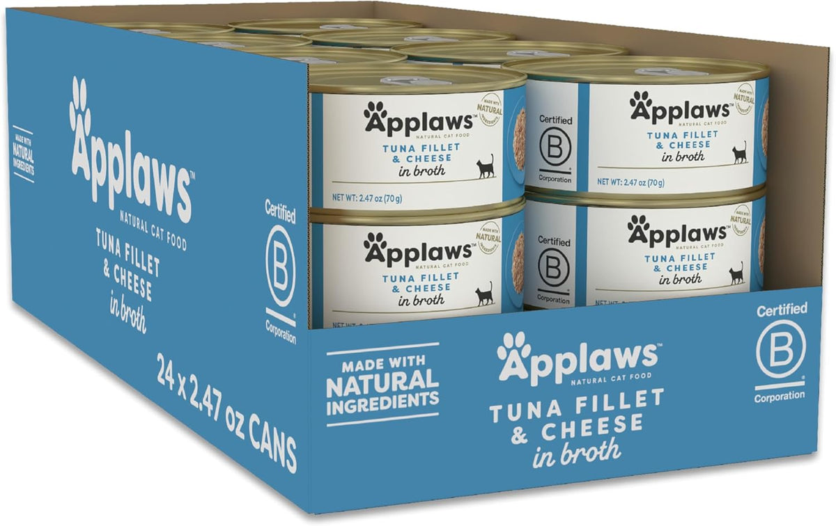 Applaws Wet Cat Food, 24 Count, Limited Ingredient Canned Wet Cat Food, Tuna Fillet with Cheese in