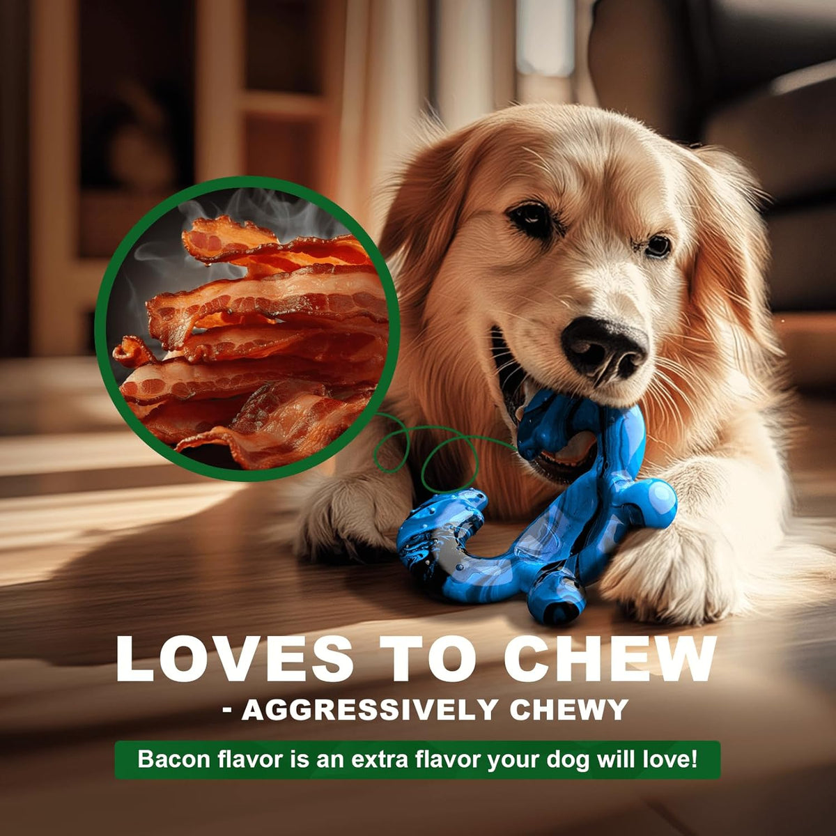 Dog Chew Toy for Aggressive Chewers – Tough Nylon Bone with Bacon Flavor for Pitbulls & Large Dogs