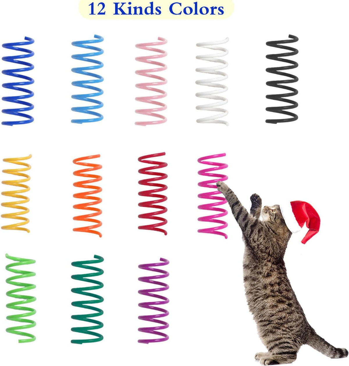 12PCS 12Colors Cat Spring Toys for Indoor Cats, Interactive Coil Springs for Self Play, Durable