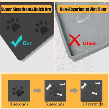 Pet Feeding Mat-Cat Dog Mat for Food and Water Bowl, Absorbent Quick Dry Food Mat Anti-Slip No