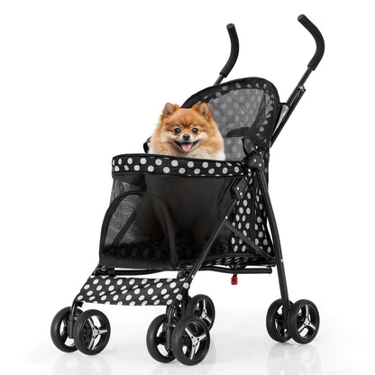 MoNiBloom 4 Wheels Pet Stroller, Easy-Fold Umbrella Shaped Dog Cat Jogger Stroller w/Storage Bag &