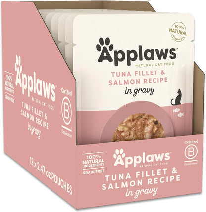 Applaws Natural Wet Cat Food in Gravy, Limited Ingredient Wet Cat Food Pouches, No Additives, Made