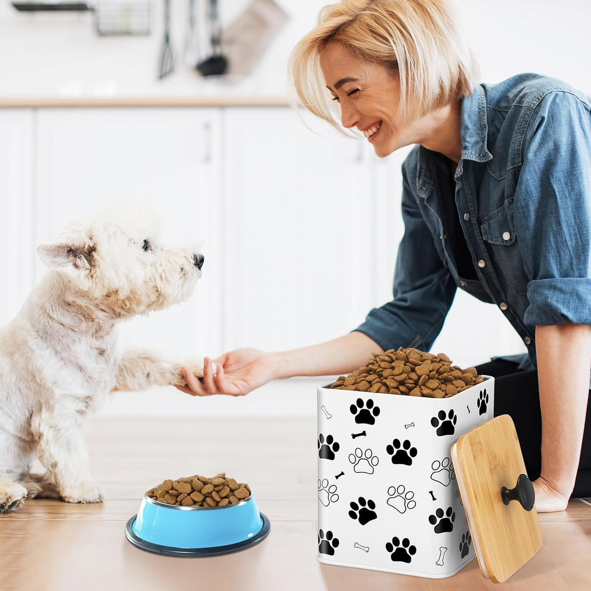 3 Pack Airtight Dog Food Containers with Bamboo Lids, Metal Dog Treat Jars Canisters for Kibble