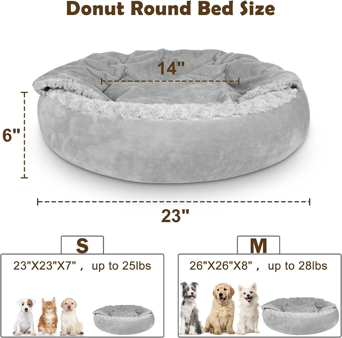 JOEJOY Small Dog Bed Cat Bed with Hooded Blanket, Cozy Cuddler Luxury Puppy Pet Bed, Donut Round