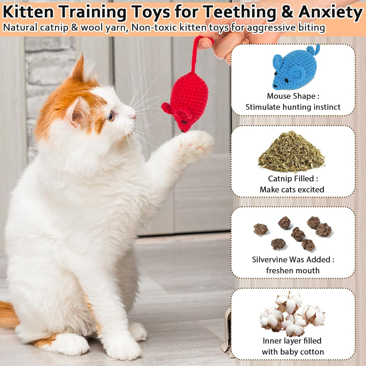 Retro Shaw Catnip Toys Crochet Mice Cat Toys,3 Pcs Yarn Cat Nip Mouse Animals Toy,Safe Teeth