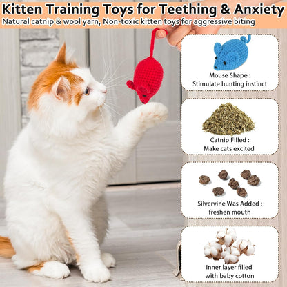 Retro Shaw Catnip Toys Crochet Mice Cat Toys,3 Pcs Yarn Cat Nip Mouse Animals Toy,Safe Teeth