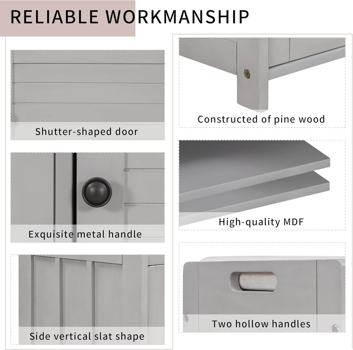 Storage Bench with 3 Shutter-Shaped Doors, Wood Shoe Bench with Removable Cushion and Hidden