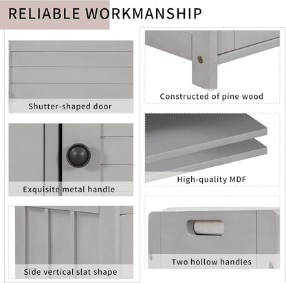 Storage Bench with 3 Shutter-Shaped Doors, Wood Shoe Bench with Removable Cushion and Hidden