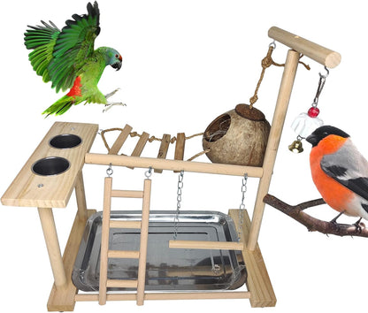 Parakeet Playground Bird Play Stand Natural Wood Perch Gym Parrots Nest Climb Swing Ladders with