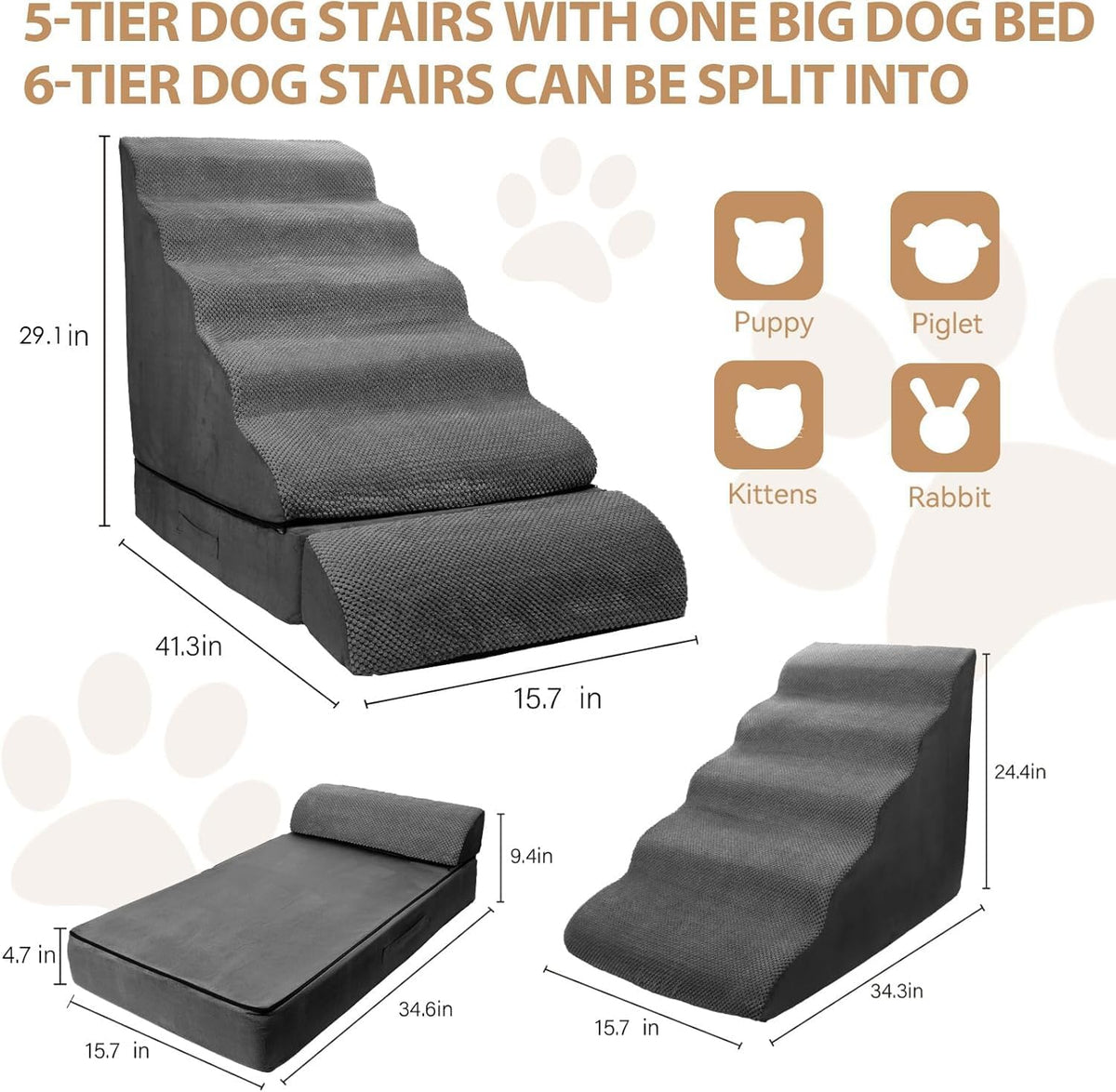 Soft Dog Stairs & Steps for High Beds 24-28 Inches Tall for Small Dogs, LitaiL Pet Stairs/Steps for