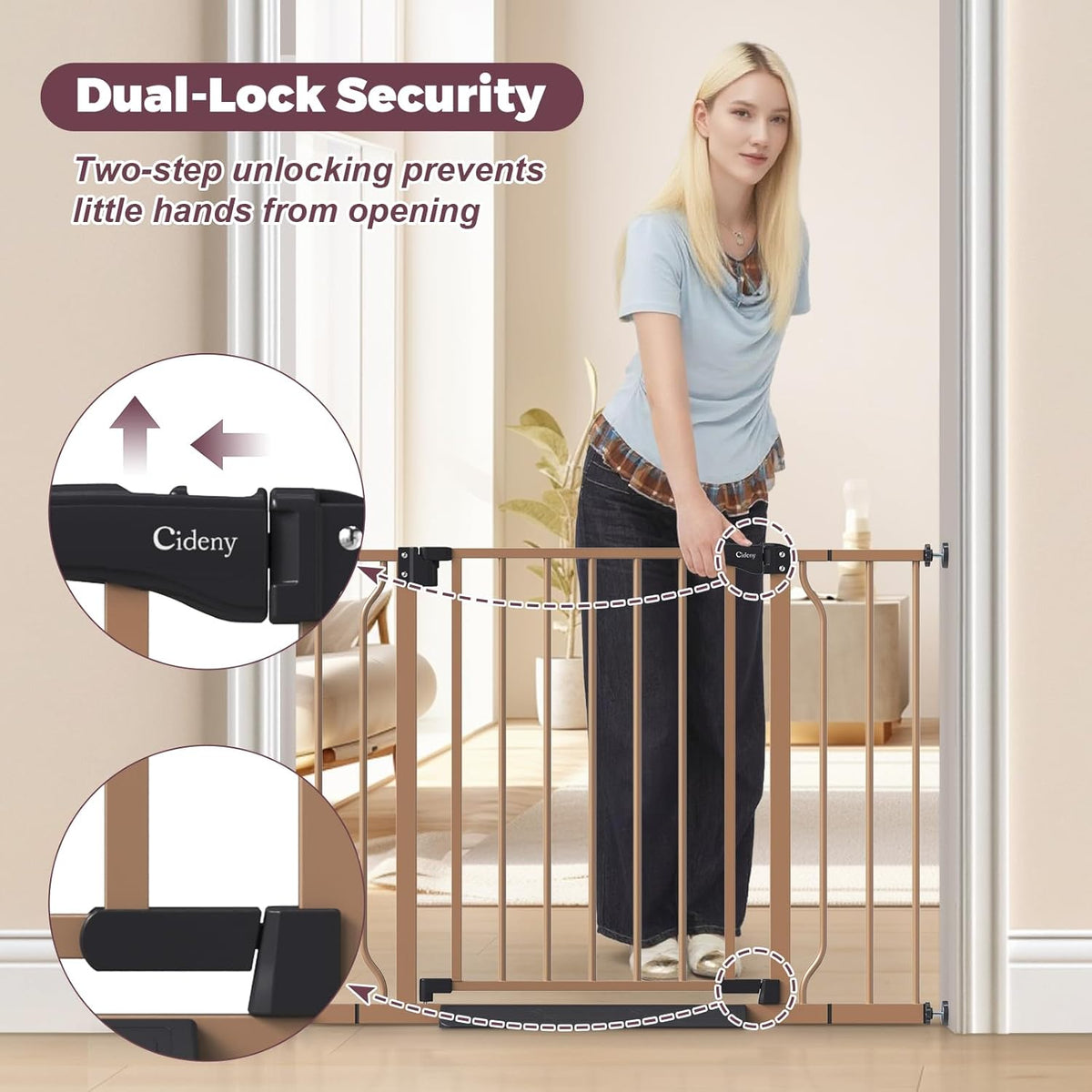 29"-40" Baby Gate for Stairs, Auto Close Stroller Friendly Dog Gate Indoor for Doorways, Pressure