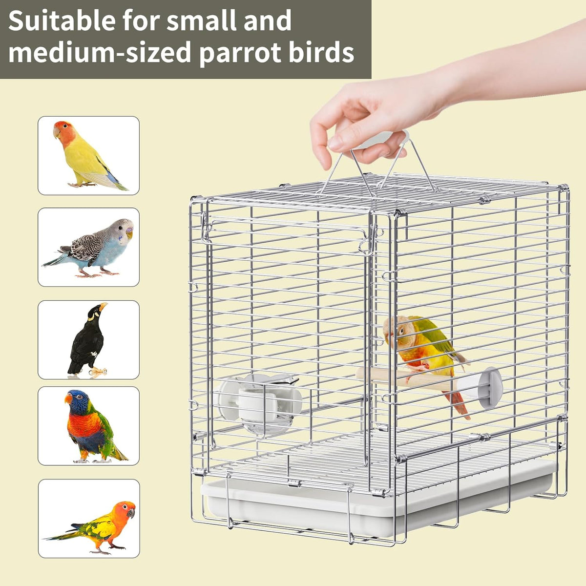 Bird Carrier Travel Cage - 304 Stainless Steel Portable Folding Bird Travel Cage with Parrot Feeder