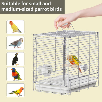Bird Carrier Travel Cage - 304 Stainless Steel Portable Folding Bird Travel Cage with Parrot Feeder