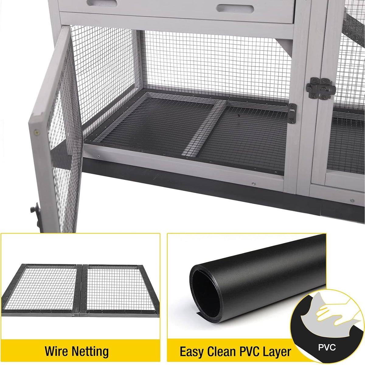 Aivituvin Rabbit Hutch Outdoor Chickecn Coop Indoor Bunny Cage with Pull Out Tray,Upgrade