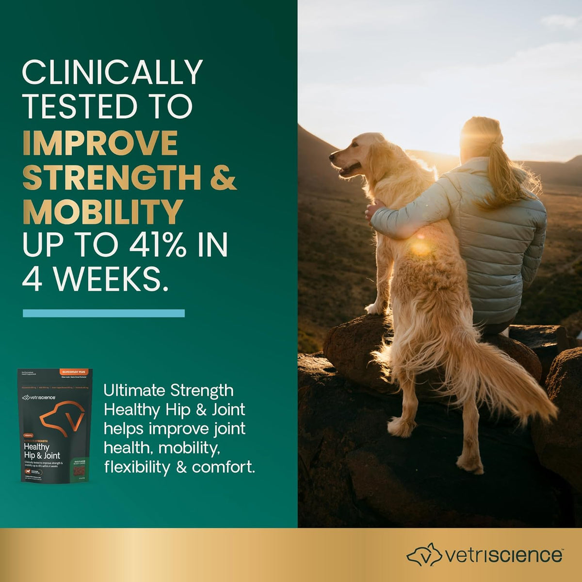 VetriScience Ultimate Strength Healthy Hip & Joint Chews, GlycoFlex Glucosamine, Chondroitin and