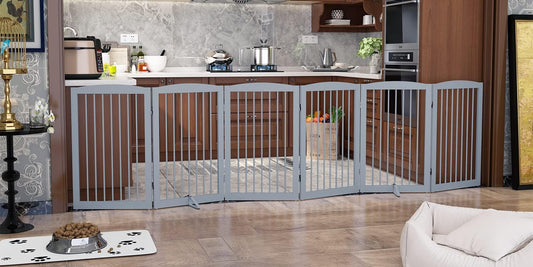 Freestanding Pet Gate for Dogs, Indoor Wooden Foldable Dog Gate for House, Extra Wide, Pet Fence