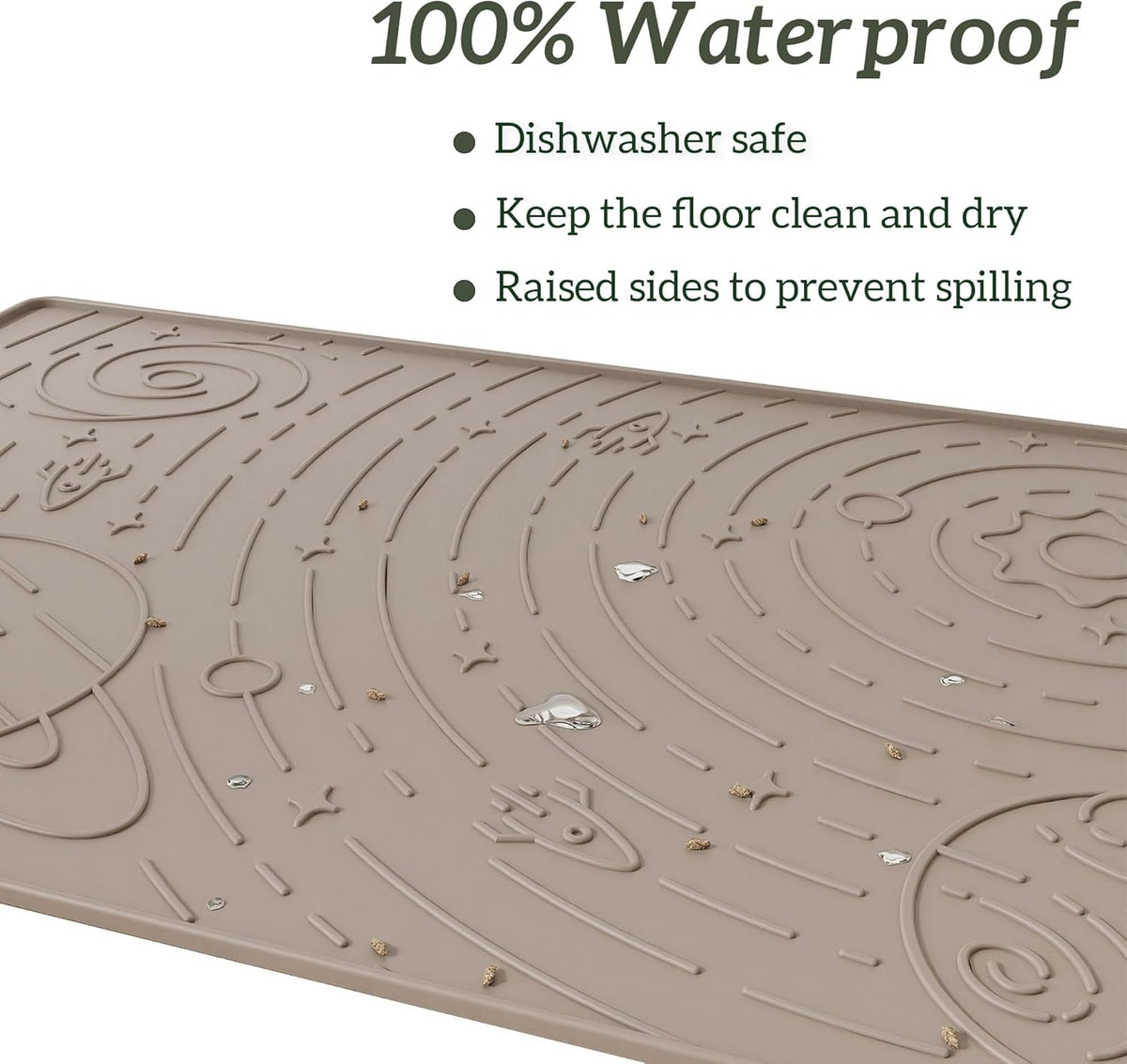 OHMO Dog Food Mat, Silicone Waterproof Cat Food Mat, Non-Skid Spill Proof Pet Feeding Mat for Food