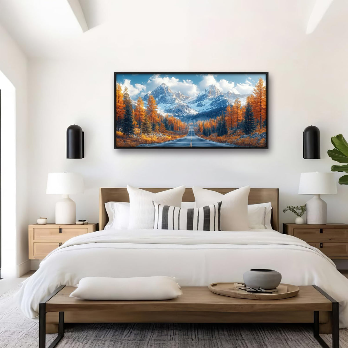 Large Forest Mountain Landscape Wall Art for Living Room, Nature Highway Road Scenery Canvas